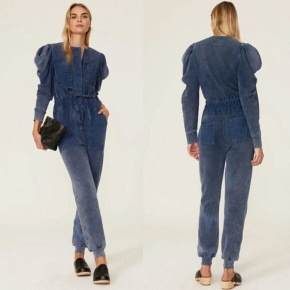 Ulla Johnson Sadie Puff Sleeve Blue Jumpsuit M